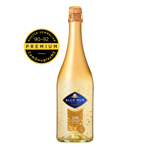 Case of 6 x 750ml Blue Nun Sparkling Gold wine bottles with gold flakes – wholesale NZ