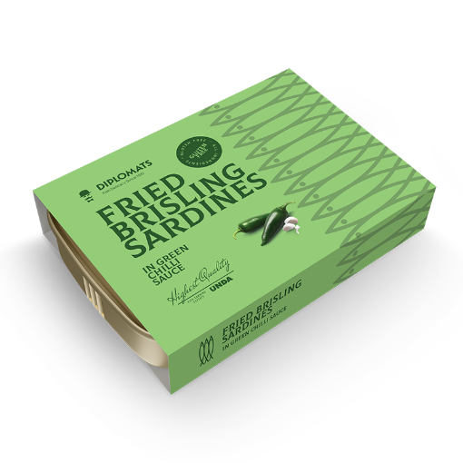 Case of 10 x 100g Diplomats Fried Brisling Sardines with Green Chilli cans – wholesale NZ
