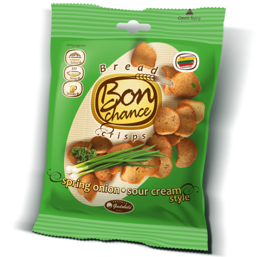Bon Chance Spring Onion & Sour Cream Bread Crisps 60g bag, ideal with beer, QLL New Zealand.