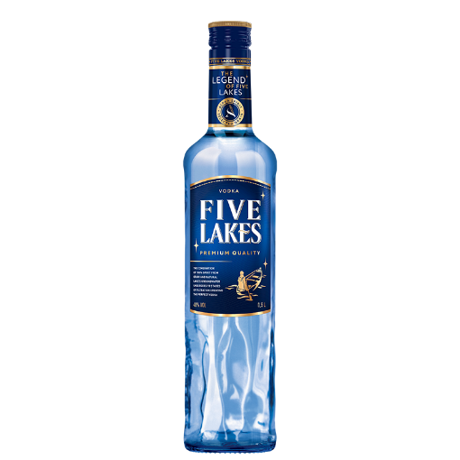 Five Lakes Classic premium vodka 500ml bottle showing the boatman design detail.