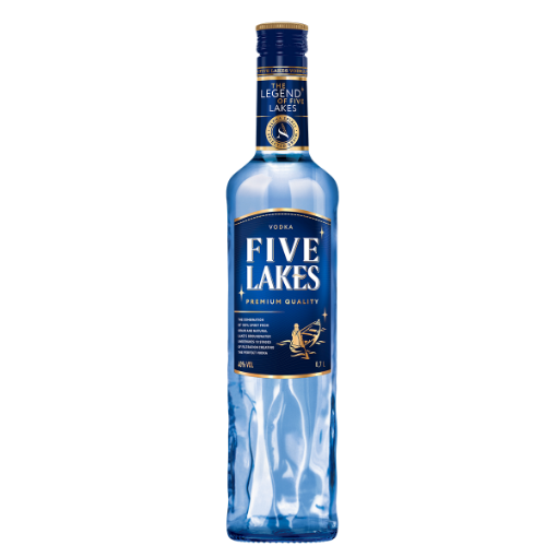 Five Lakes Classic premium vodka 700ml bottle showing the boatman design detail.