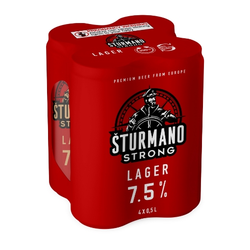 Šturmano Strong Premium Lager 7.5% 4-pack 500ml cans European import.